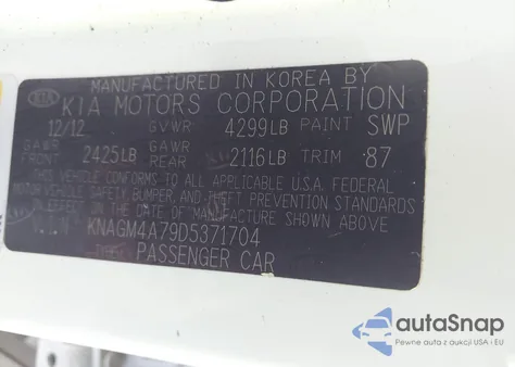 2013 Kia Optima Lx z USA, uszkodzony, nr VIN KNAGM4A79D5371704